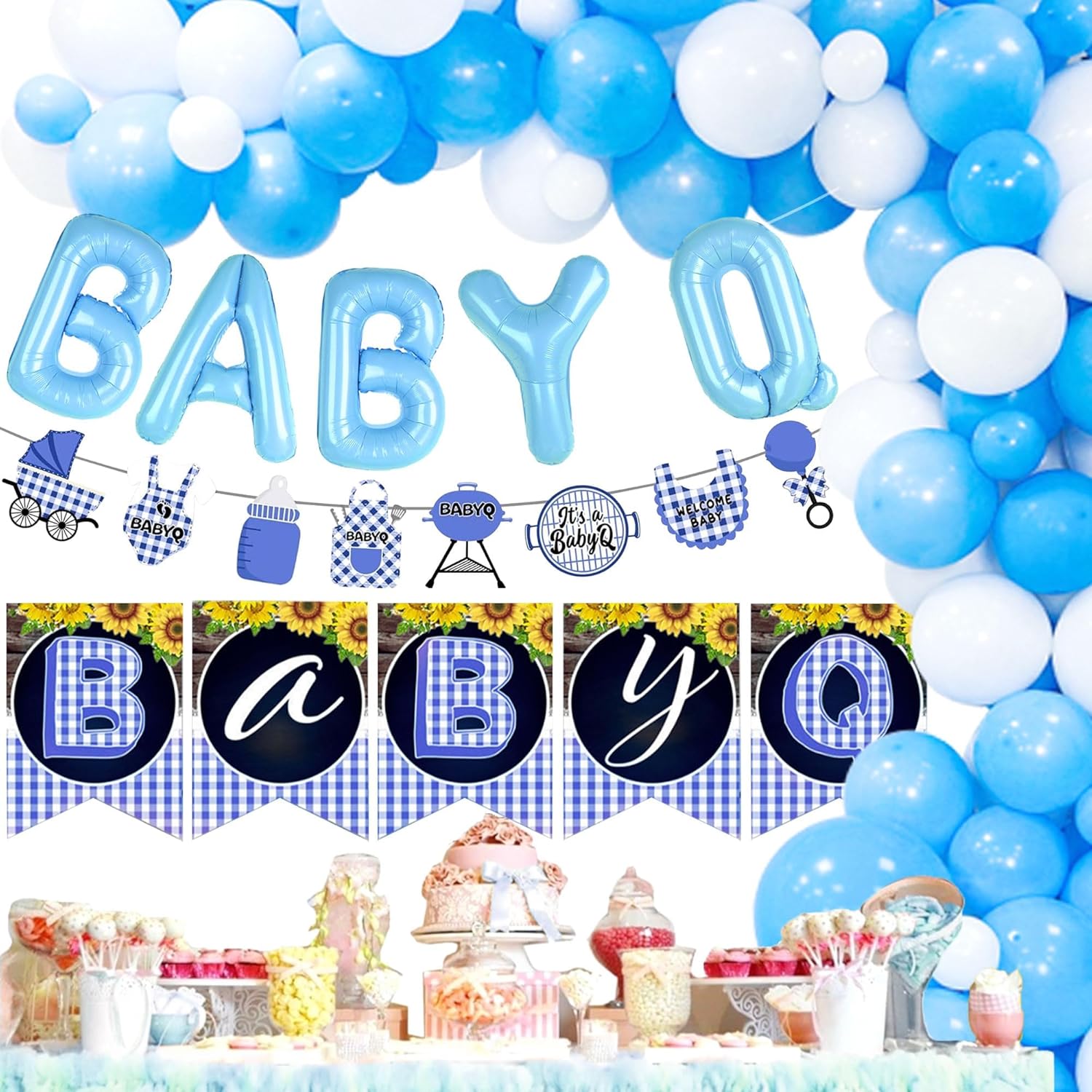 LaVenty BBQ Baby Shower Banner Decorations Balloons BBQ Party Decorations Supplies Picnic Themed Party Decorations BBQ Grill Gender Reveal Decorations