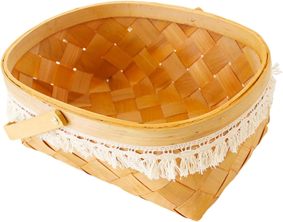 Lace Design Basket with Handle Versatile Storage for Fruits Vegetables and Bread Picnic Basket and Container Rustic Home Accessory