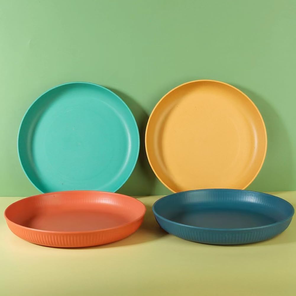 Lightweight Wheat Straw Plates 9 Inch, Microwave and Dishwasher Safe BPA Free and Healthy Reusable Unbreakable Deep Dinner Plates, Outdoor for Picnic, Camping (4pack)