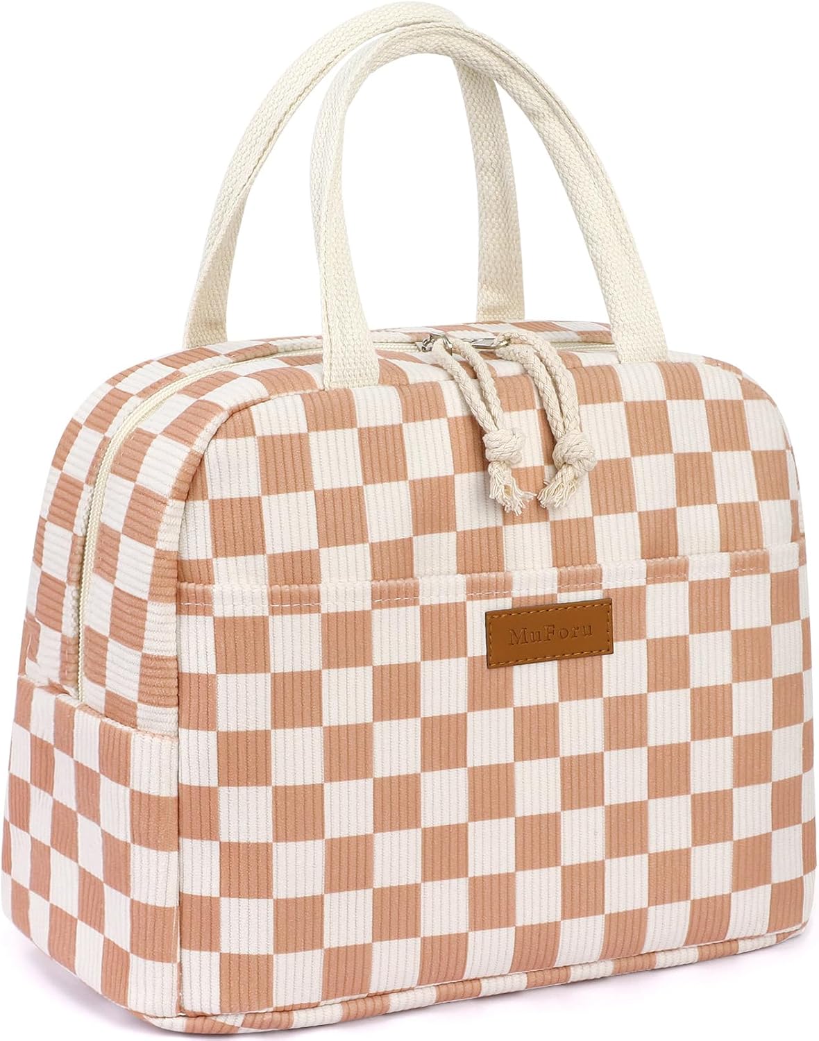Lunch Bag Women Insulated, Cute Corduroy Tote Bag for Women with Placemat, Large Capacity Reusable Insulated Cooler Lunch Box for Travel Picnic office