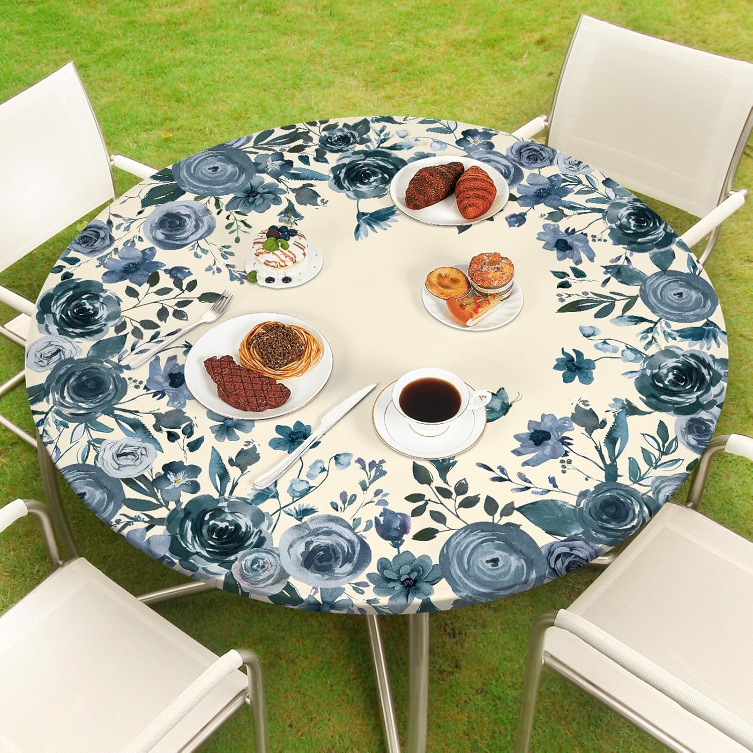 MHJY Round Tablecloth Fitted Elastic Table Cover Waterproof Table Cloth for Dinner, Party, Picnic,Camping, Round Table Cover for Indoor Outdoor