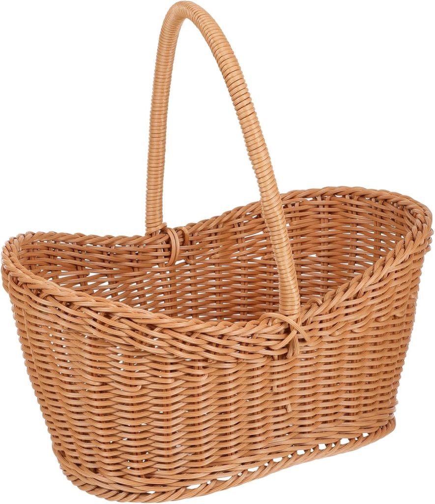 PRETYZOOM Woven Basket with Handle Versatile Storage Flower Basket for Picnics Parties Home Decor for Snacks Fruits