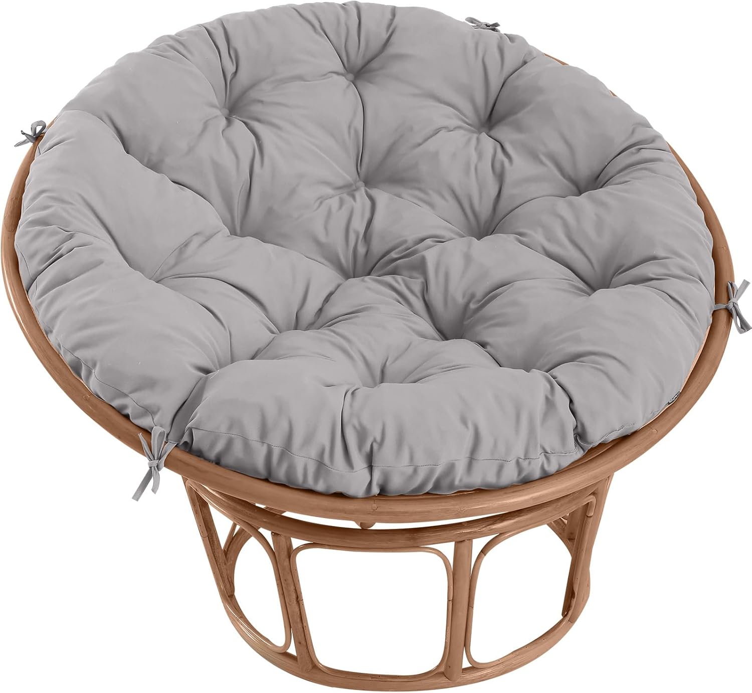 Papasan Chair Cushion Outdoor, Round Papasan Cushion Indoor with Ties, Waterproof Circle Seat Pad for Porch Patio Garden, 45 in Silver Grey, Cushion Only