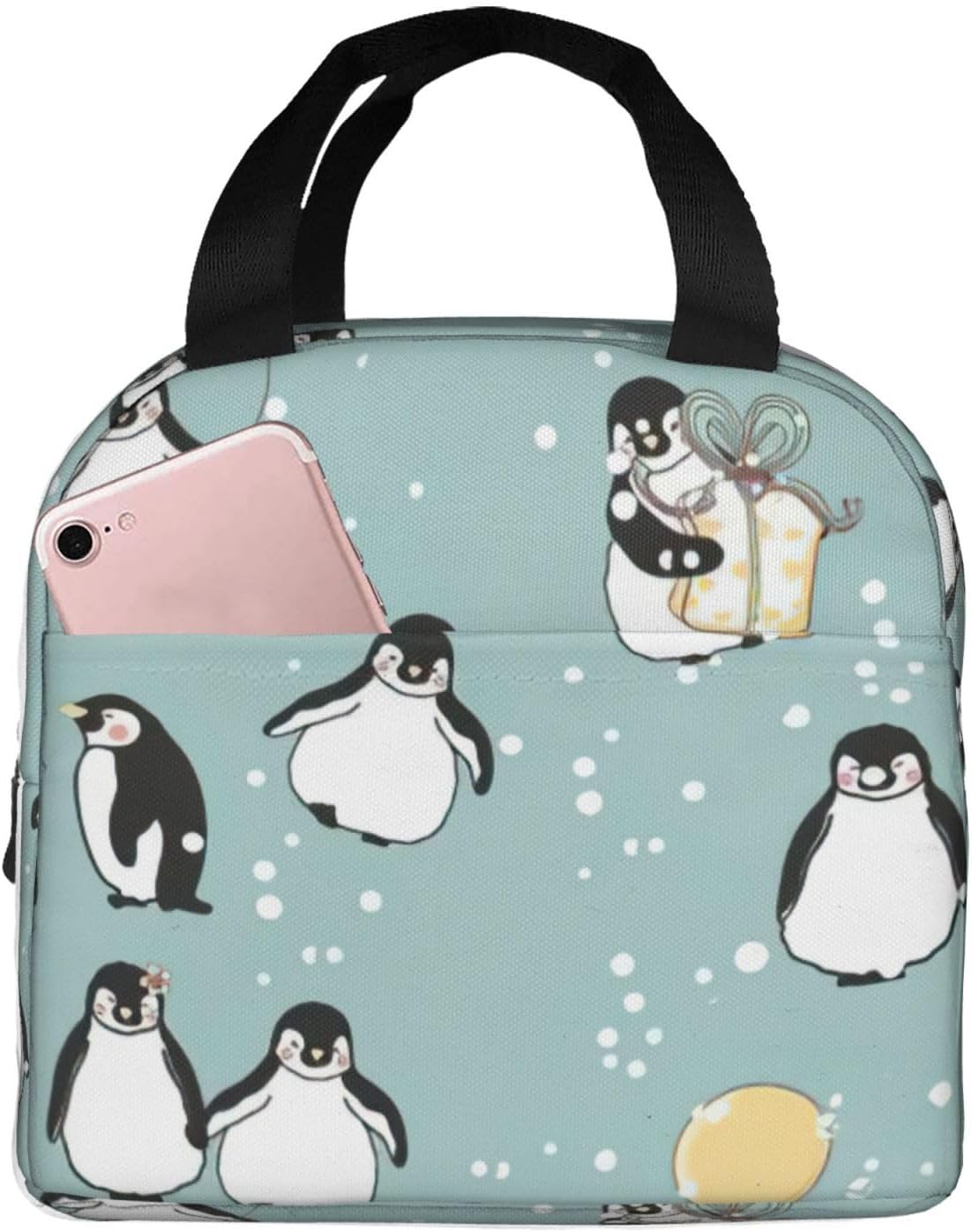 Penguin Balloon Snowflake print Lunch Bag Lunch Box Reusable Insulated Lunch Tote Leakproof for Work Picnic