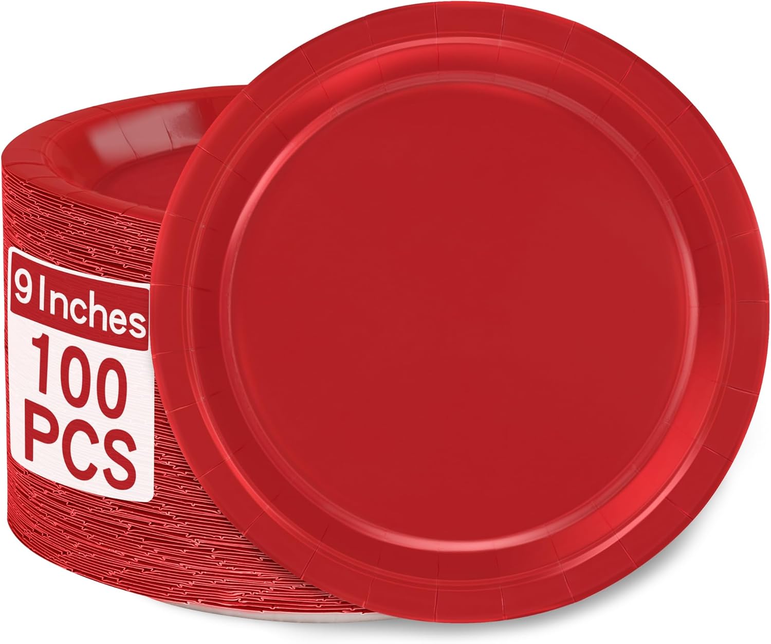 QZYL 100 PCS Disposable Paper Plates, 9" Red Paper Plates, Sturdy Party Plates Round Dinnerware Dinner Plates Set for Everyday Use Birthday Picnic Camping Anniversary Wedding Christmas Party Supplies