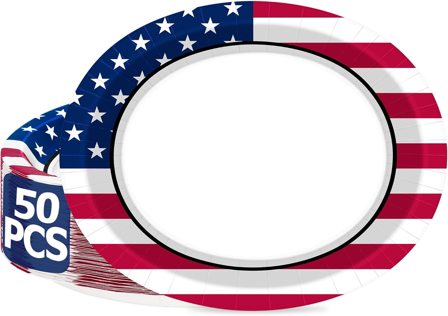 QZYL 50 Pcs 4th of July Decorations, 12.2 x 10.2 Inches Oval Sturdy Patriotic Disposable Plates, Paper Plates Heavy Duty, Disposable Dinnerware Set for Veterans Day Patriotic Picnic Party Decorations
