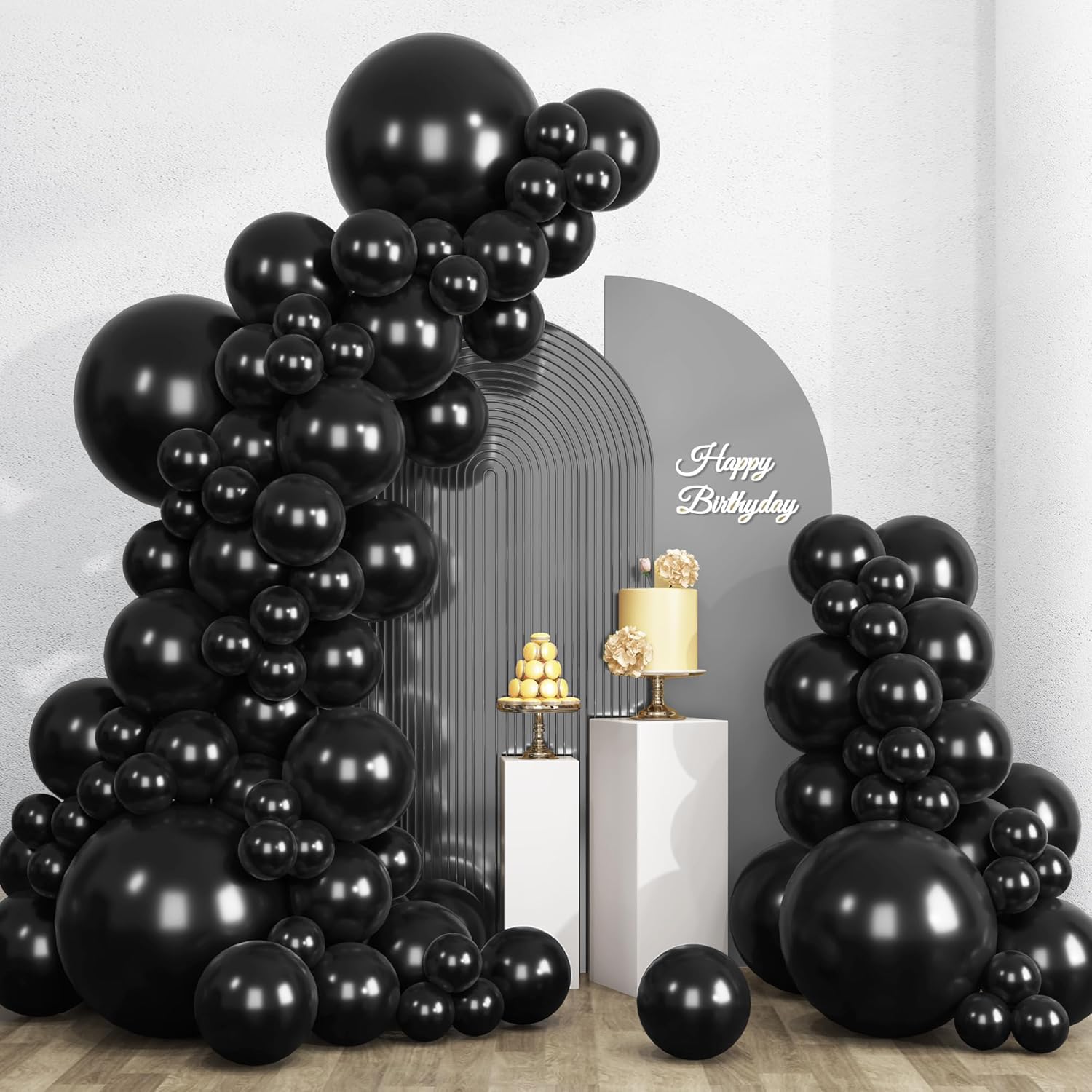 RUBFAC 135pcs Black Balloons Different Sizes 18 12 10 5 Inch for Garland Arch, Latex Balloon for Birthday Graduation Party Wedding Decorations