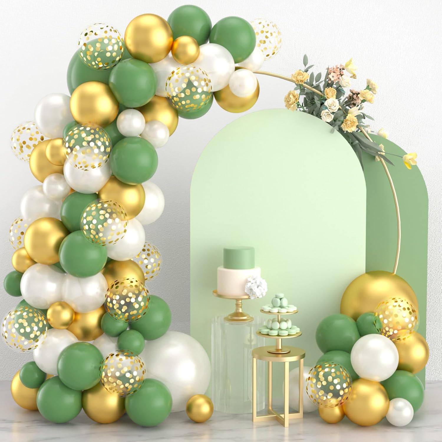Sage Green Gold White Party Balloons 84Pcs Gold and Olive Green For Wedding Engagement Anniversary Baby Shower Birthday Supplie for 16th 18th 21st 30th 40th