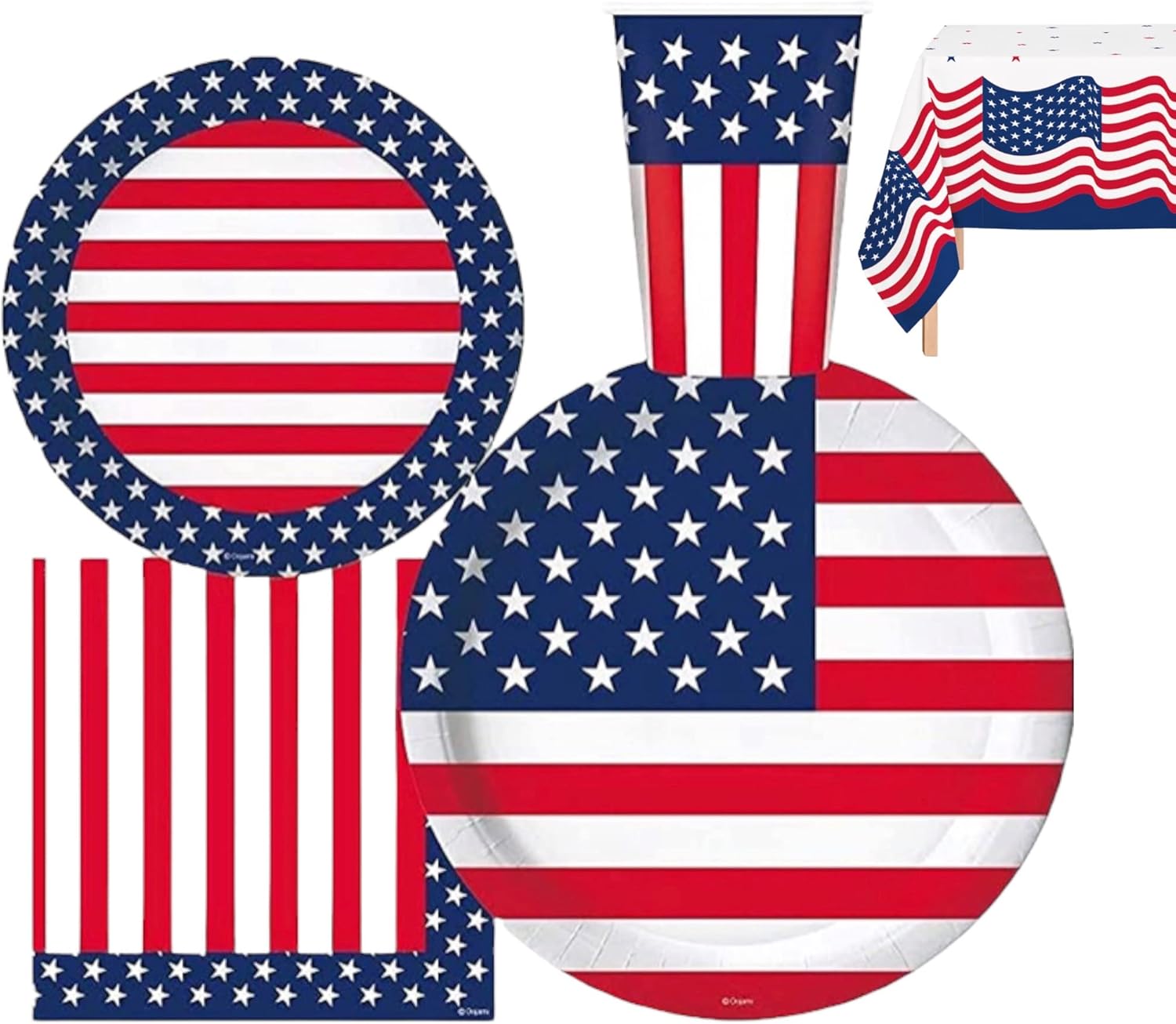 Serves 30 Party Pack 4th of July Patriotic American Stars and Stripes 9" Dinner Paper Plates 7" Dessert Paper Plates Cups Napkins 2 Table Cover 4th of July Party Supplies American Party Theme