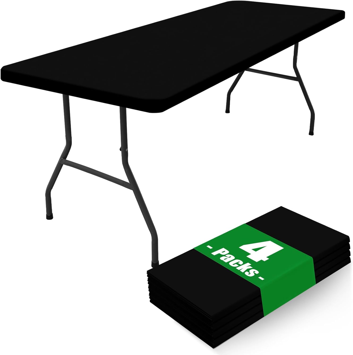 Spandex 6 Foot Rectangle Table Cloth 4 Pack, Elastic Fitted Tablecloths for Picnic, Stretch Washable Patio Table Cover for Outdoor, Camping, Banquet and Parties (Black, 30"x72")