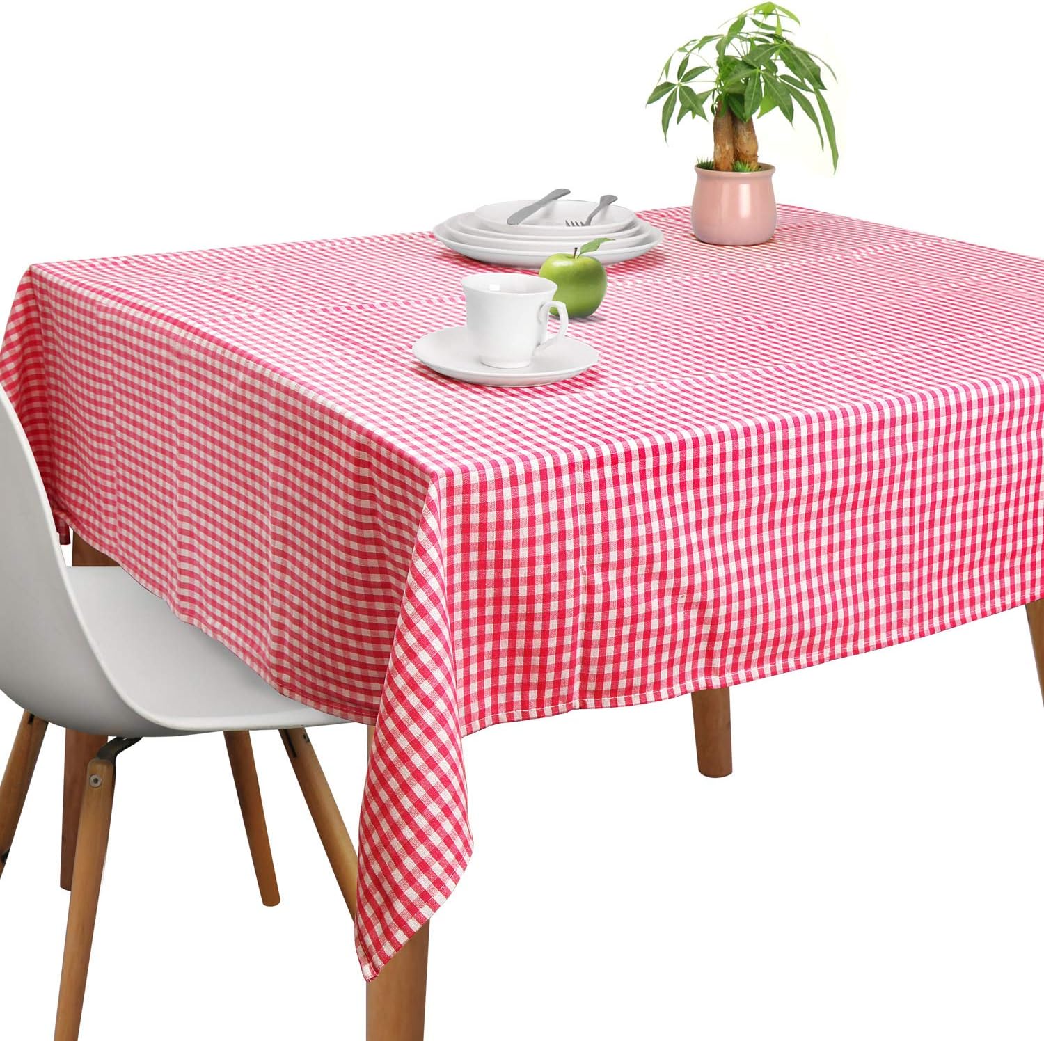 Square Table cloths, Vintage Table Covers Pure Cotton Gingham Tablecloths Oversized Christmas Holiday Home Decorative Checkered Plaid Table cloths for Everyday Dinner (Red, 55 X 55 inch)