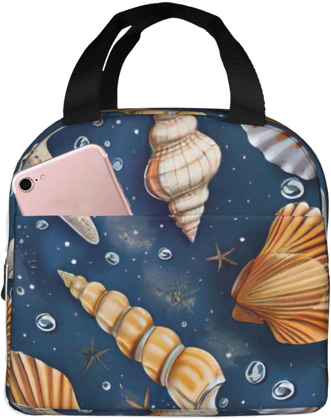 Starfish and Seashell Pattern print Lunch Bag Lunch Box Reusable Insulated Lunch Tote Leakproof for Work Picnic