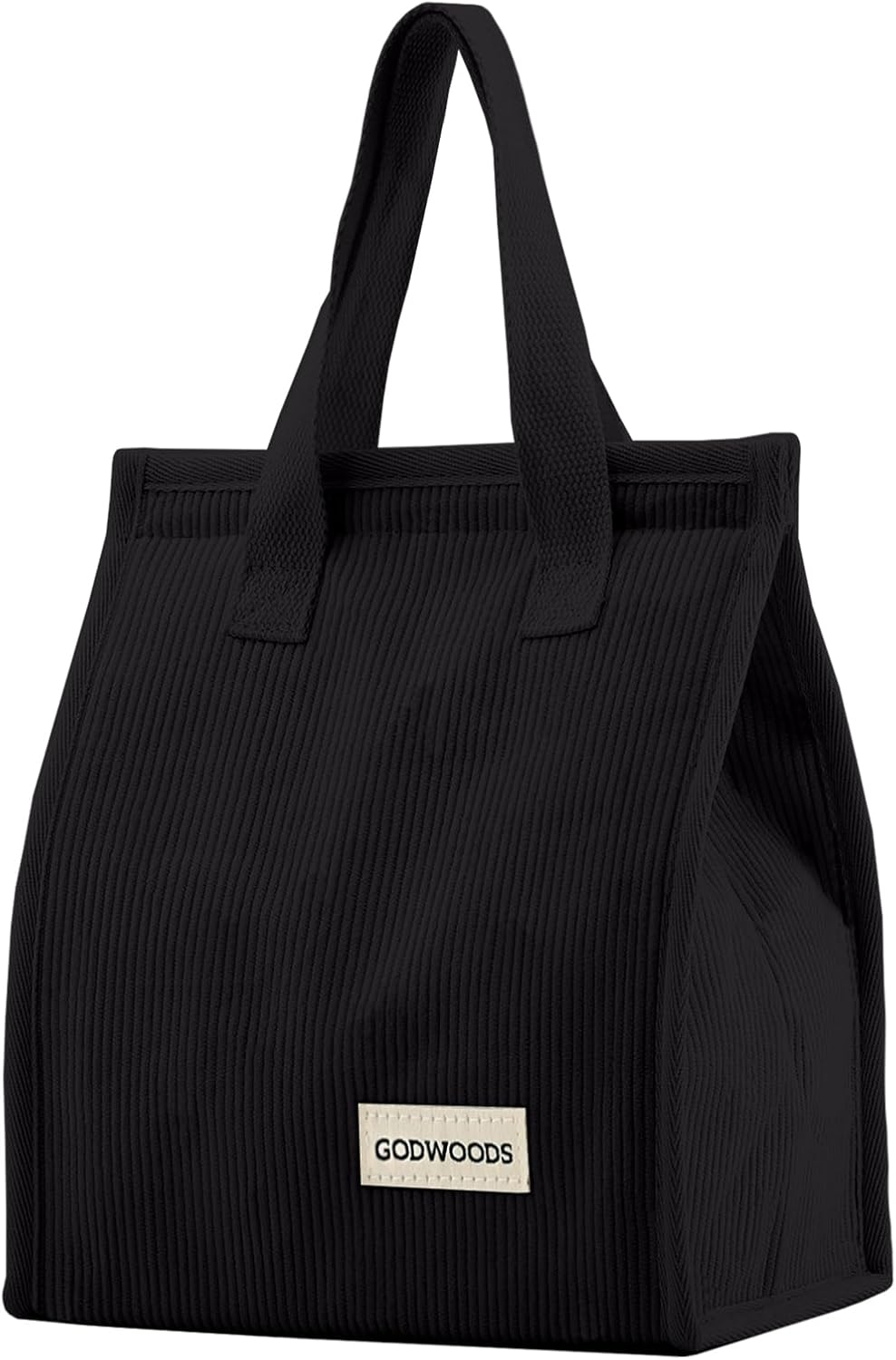TELLUMO Corduroy Lunch Tote Bag for Women Cute Insulated Lunch Box with Large Capacity (7.5L) Reusable Lunchbag for Work, Picnic or Travel (Black)