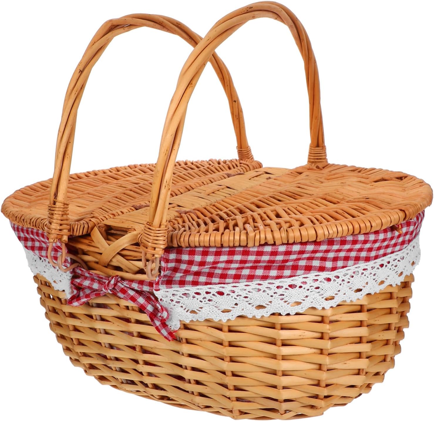 TOYANDONA Wicker Picnic Basket with Removable Washable Liner Vintage Rattan Storage Hamper with Dual Folding Handles for Outdoor Adventures Home Decor and