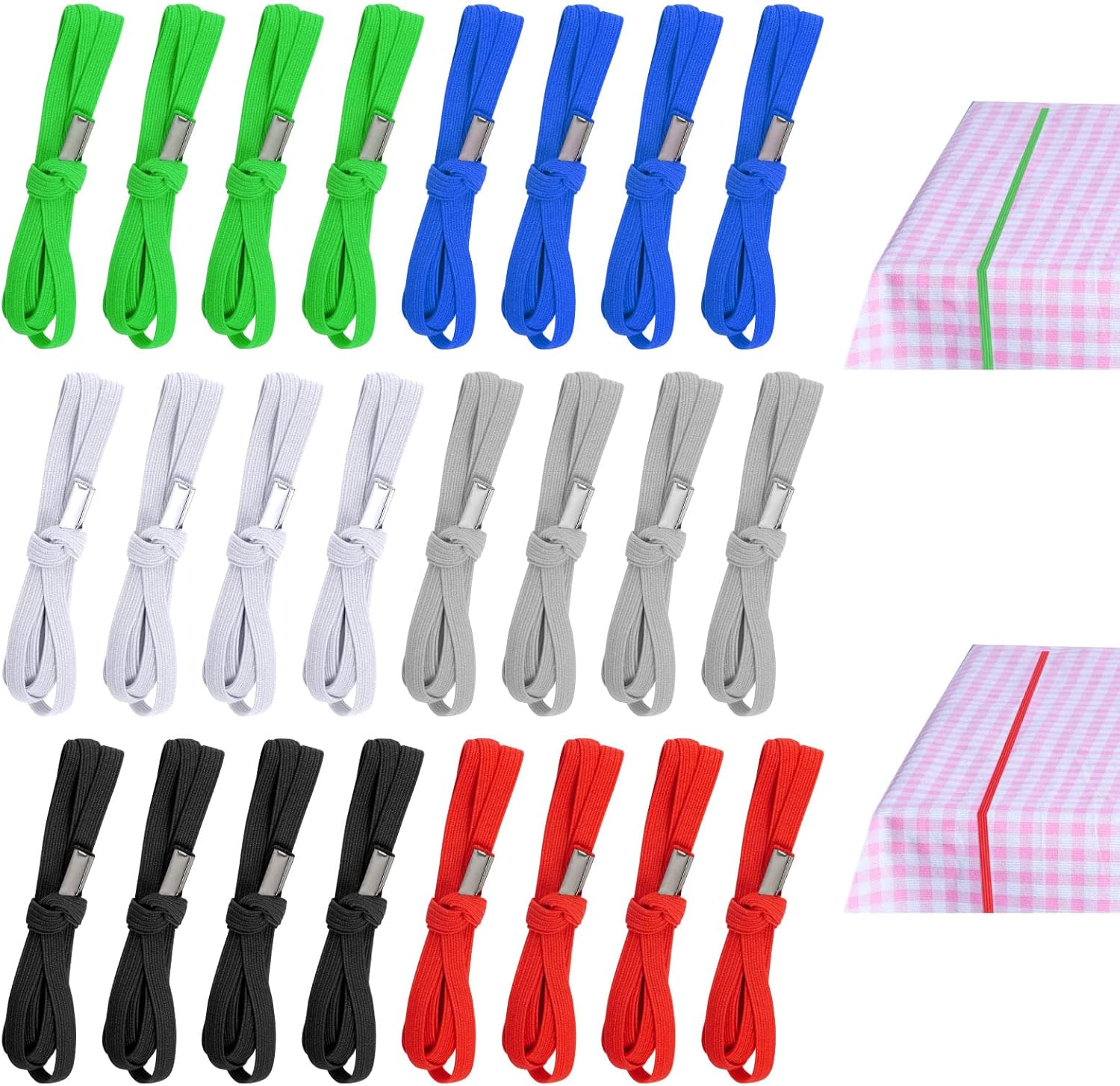 Tablecloth Strap Bands, 24 Pcs Elastic Table Bungees for Picnic Tables Outdoor Wedding Party, Round, Medium, Mixed Colors