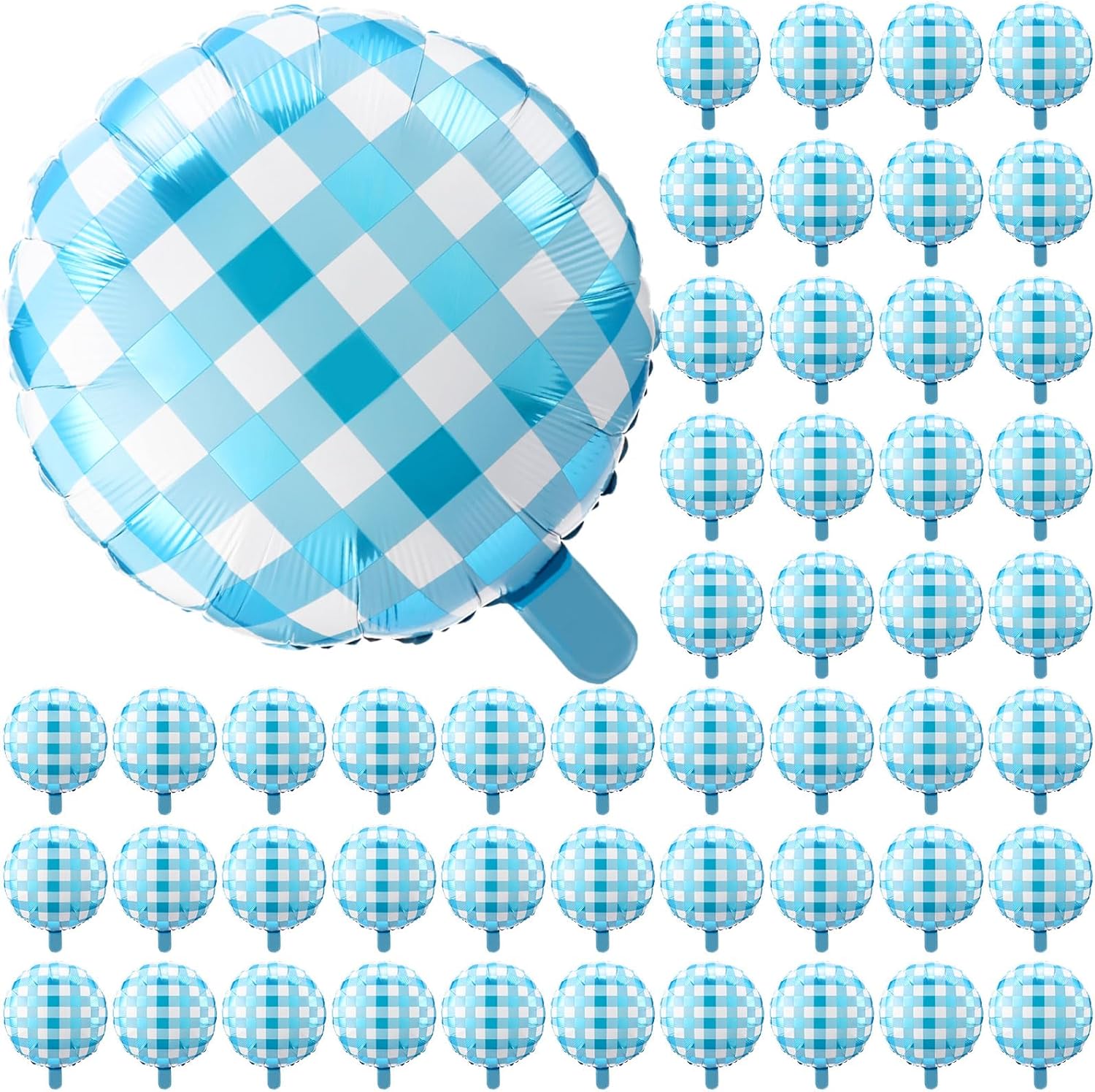 Threan 50 Pieces 18 Inches Checkerboard Balloons Aluminum Foil Balloons Party Decorations for Summer Picnic BBQ Party Decor Birthday Holiday Racing Themed Supplies (Blue, White)