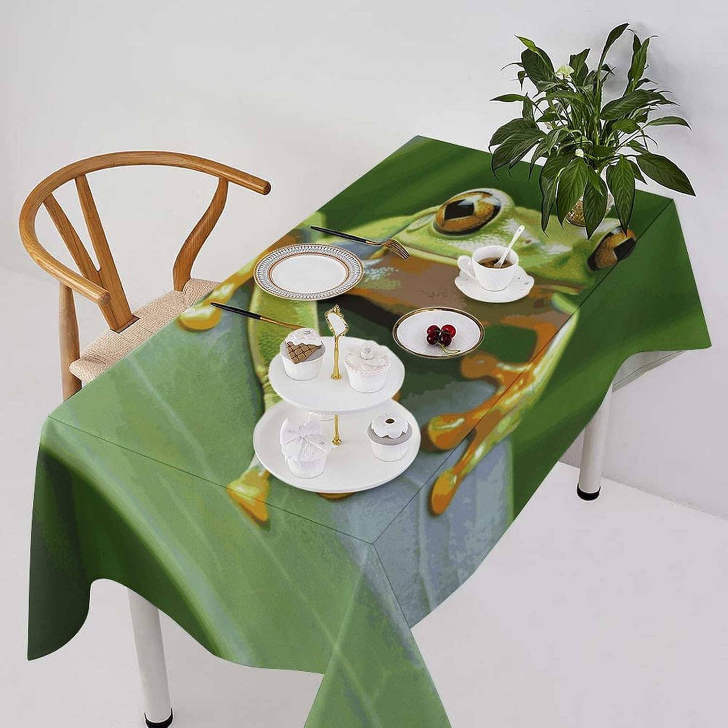 Tree Frog Baby Table Cloth 55"x55" Washable Linen Table Runner Farmhouse Rectangle Tablecloth Waterproof Heavy Duty Picnic Tables Cover for Kitchen Dining Holiday Party Decorations