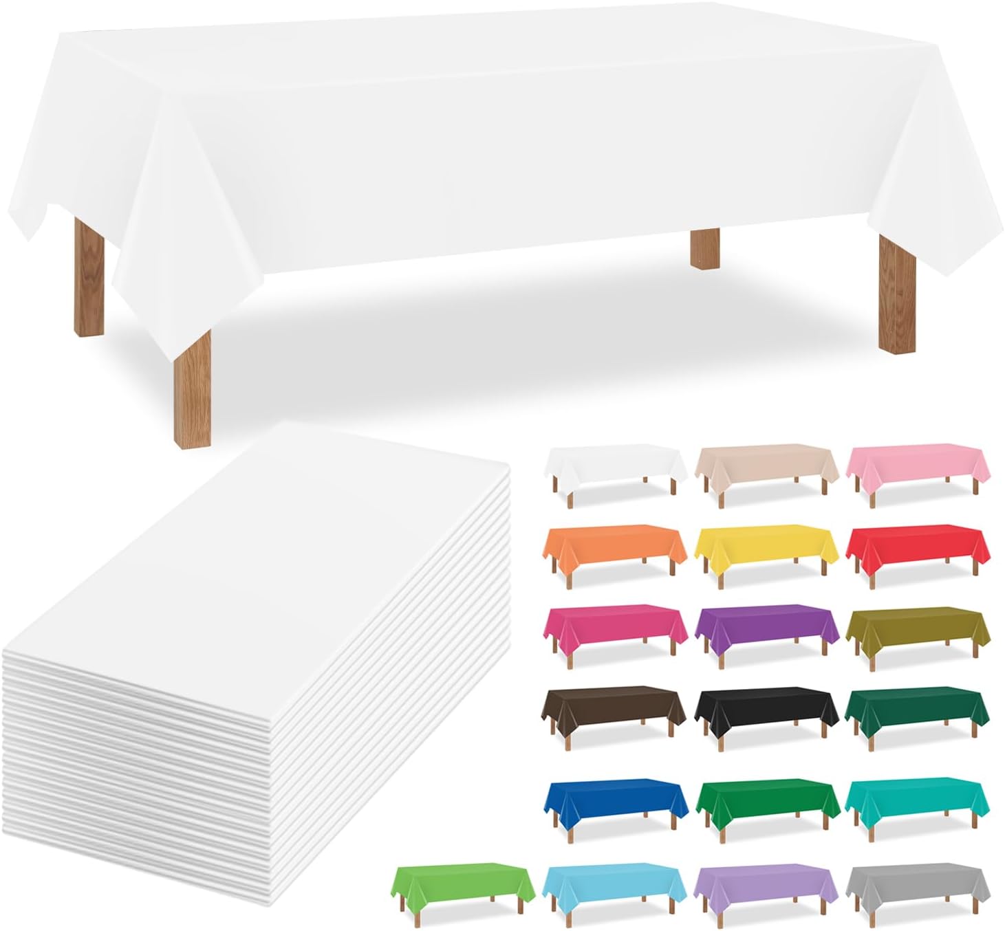 White 16 Pack 54 x 108 Inch Plastic Tablecloths, Disposable Rectangle Tablecloth, Party Table Cover Plastic Table Cloth