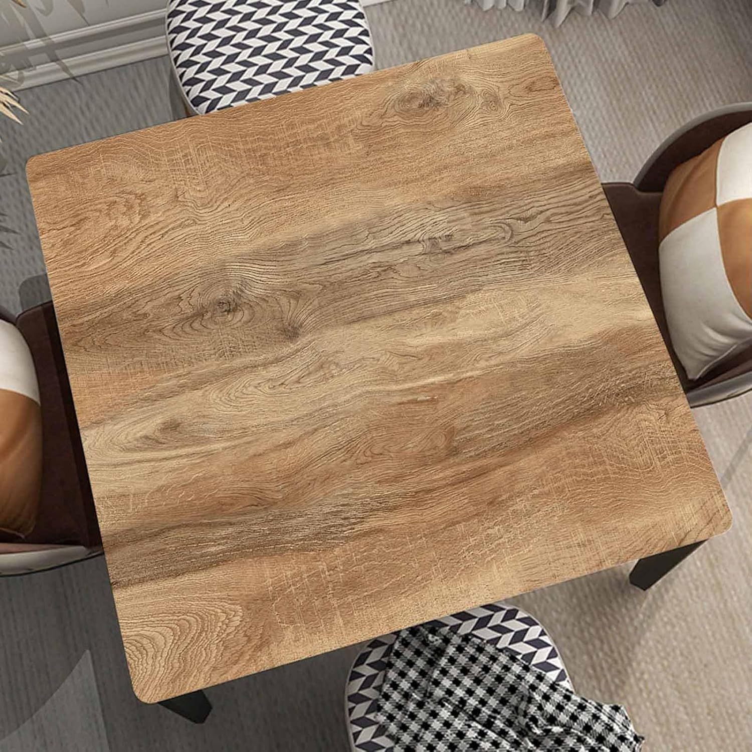Wood Grain Square Tablecloth Fitted Table Cover with Elastic Edge Tablecloths Waterproof Polyester Cloth Covers for Indoor Home Outdoor Picnic, Fit for 24"x24" Tables Style17