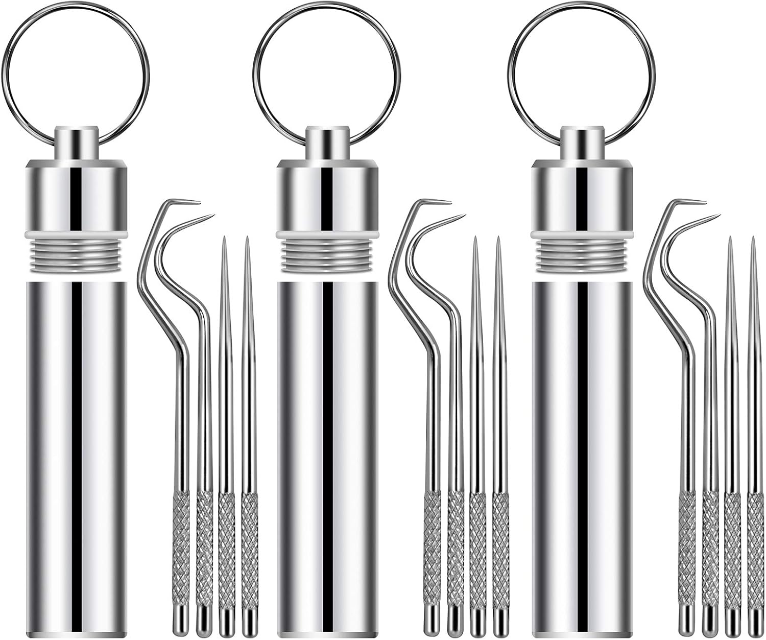 12 Pieces Portable Stainless Steel Pocket Set Reusable Metal Toothpicks, Holder for Outdoor Picnic Camping Traveling Supplies(3)