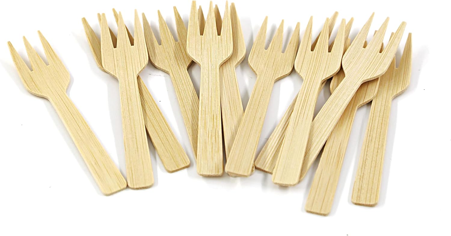 Bamboo Cutlery Set | 2000PK Mini Forks 3.54" Disposable Small 100% Compostable Eco-Friendly Renewable Natural Fork Bulk for Dessert/Fruit
