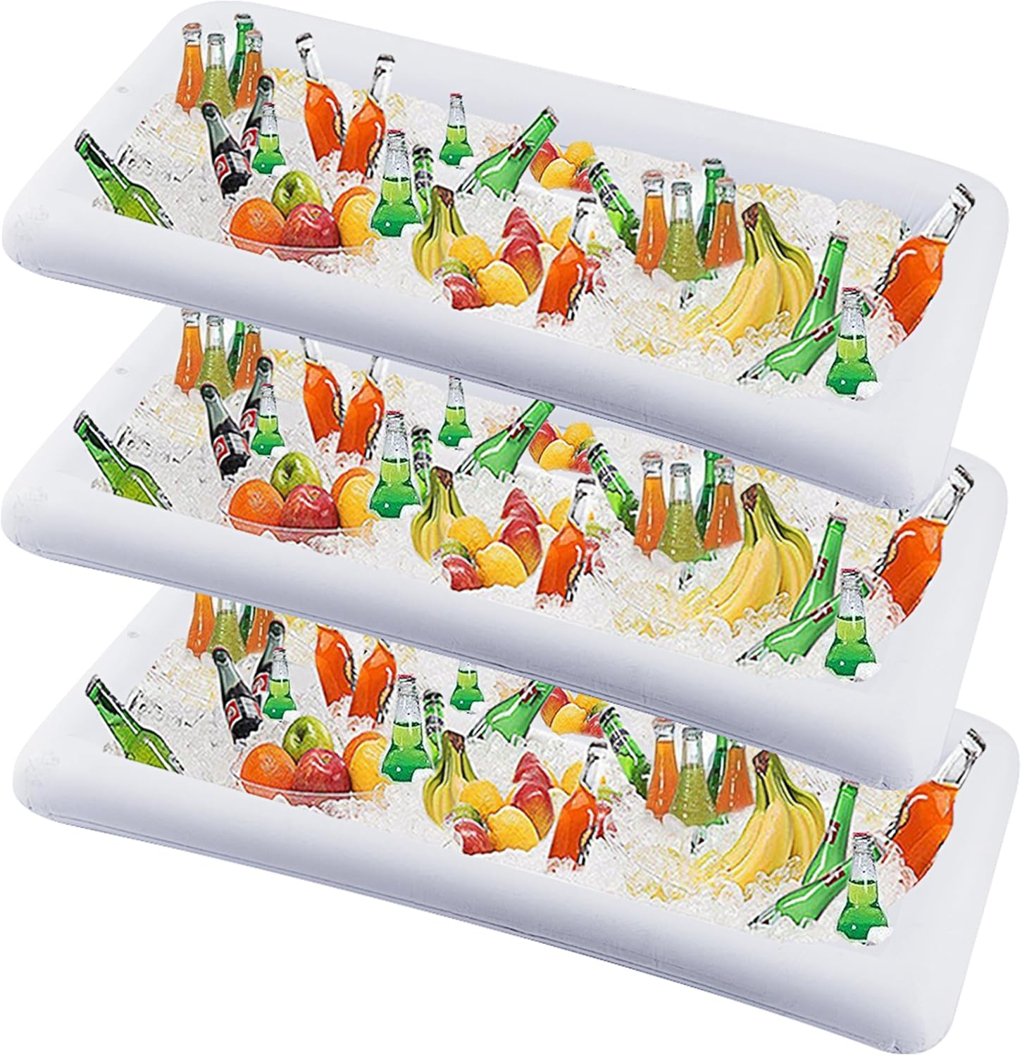 DR.DUDU Inflatable Serving Bar, 3 Pack Ice Serving Buffet Salad Cooler Food Drink Containers with Drain Plug, BBQ Picnic Pool Party Supplies Inflatable Cooler