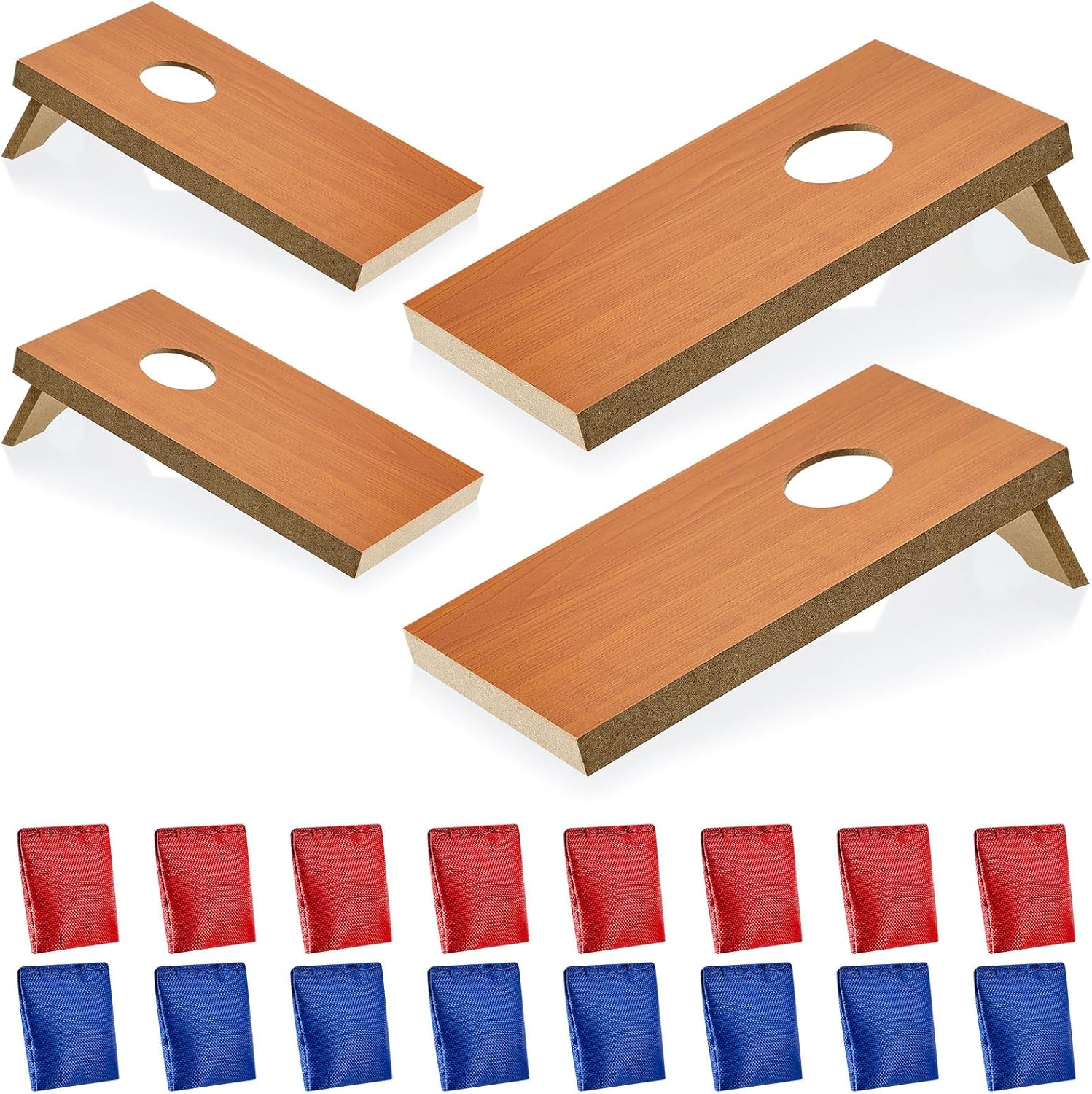 Meooeck 4 Pcs Portable Mini Tabletop Corn Holes Wooden Boards with 16 Bean Bags Corn Hole Set Toss Desktop Game Set White Elephant Gifts for Office Family Students Employees Group Solo