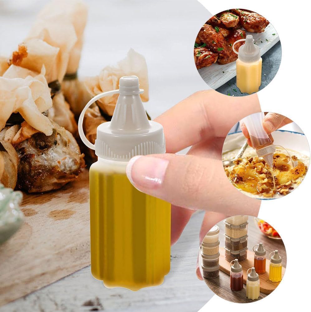 Professional Condiment Squeeze Bottles 4Pc Set - Thick Plastic Sauce Dispenser for Kitchen/Outdoor, Mini Ketchup Honey Containers with Ergonomic Grip, Dinnerware Organizers for Home and Camping