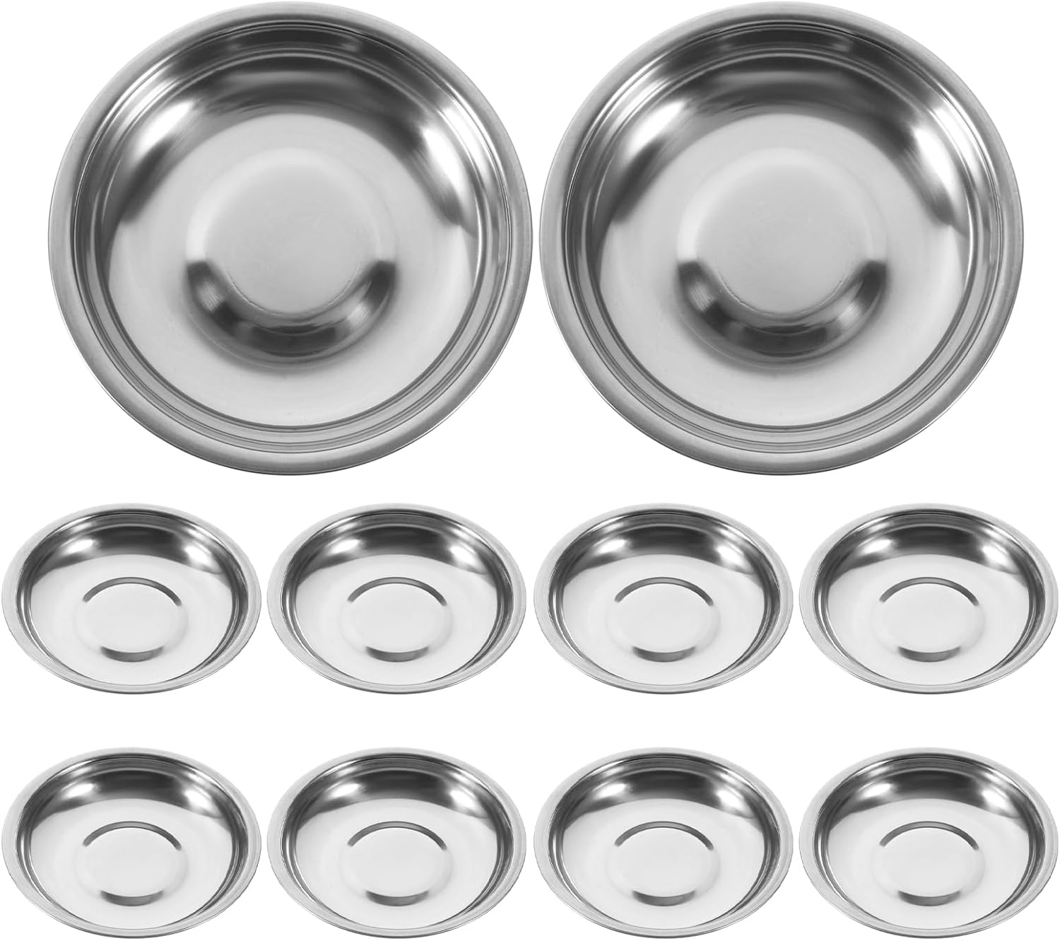 Stainless Steel Mini Appetizer Plates, Set of 10, Round Dipping Bowls for Sauces