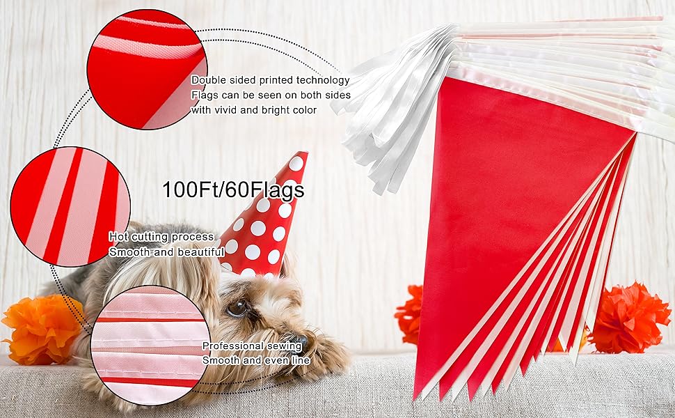 100 Feet Red White Pennant Banner